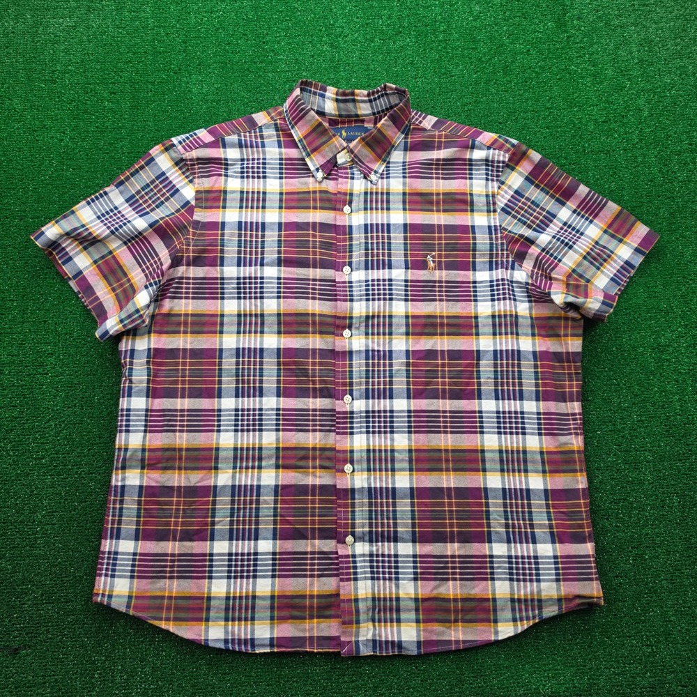 Ralph Lauren Classic Fit Plaid Shirt Mens XL Button Down Short Sleeve Preppy